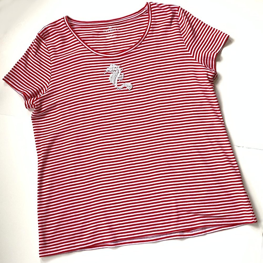 Striped Beaded Seahorse Tee, Talbots like new!
